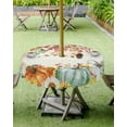 thumbnail image 3 of Sage Green Orange Fall Outdoor Tablecloth - 54 Inch Round Table Cover, Thanksgiving Sunflower Maple Leaf Rustic Waterproof Outdoor Table Cloth with Umbrella Hole & Zipper for Picnic/Patio, 3 of 5