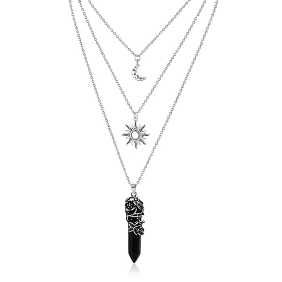 Gothic Crescent Moon Black Crystal Layered for Women Witchy Gift