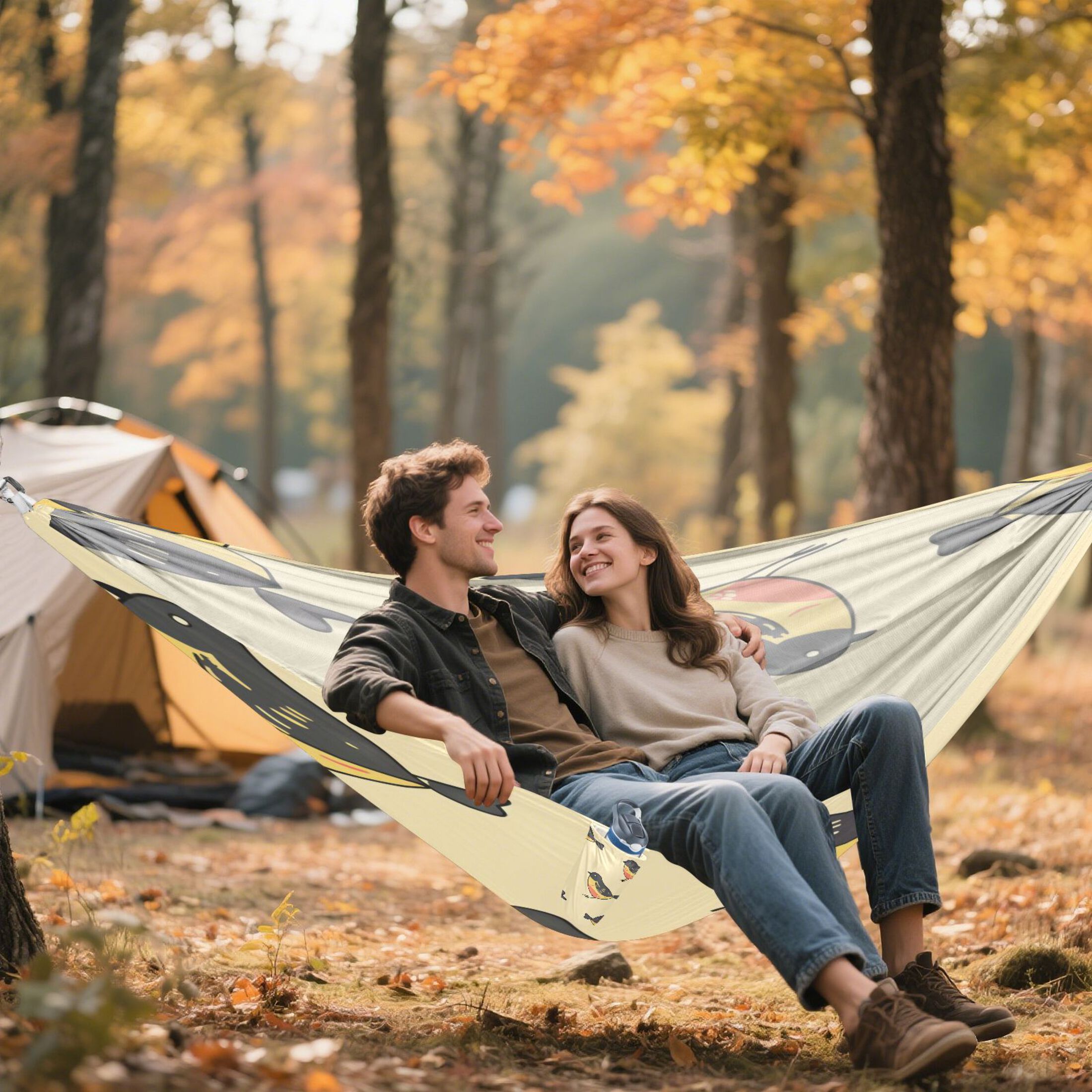 Hammock Camping Hammock Nylon Portable Hammock Travel Camping Hammock Black-yellow Bird