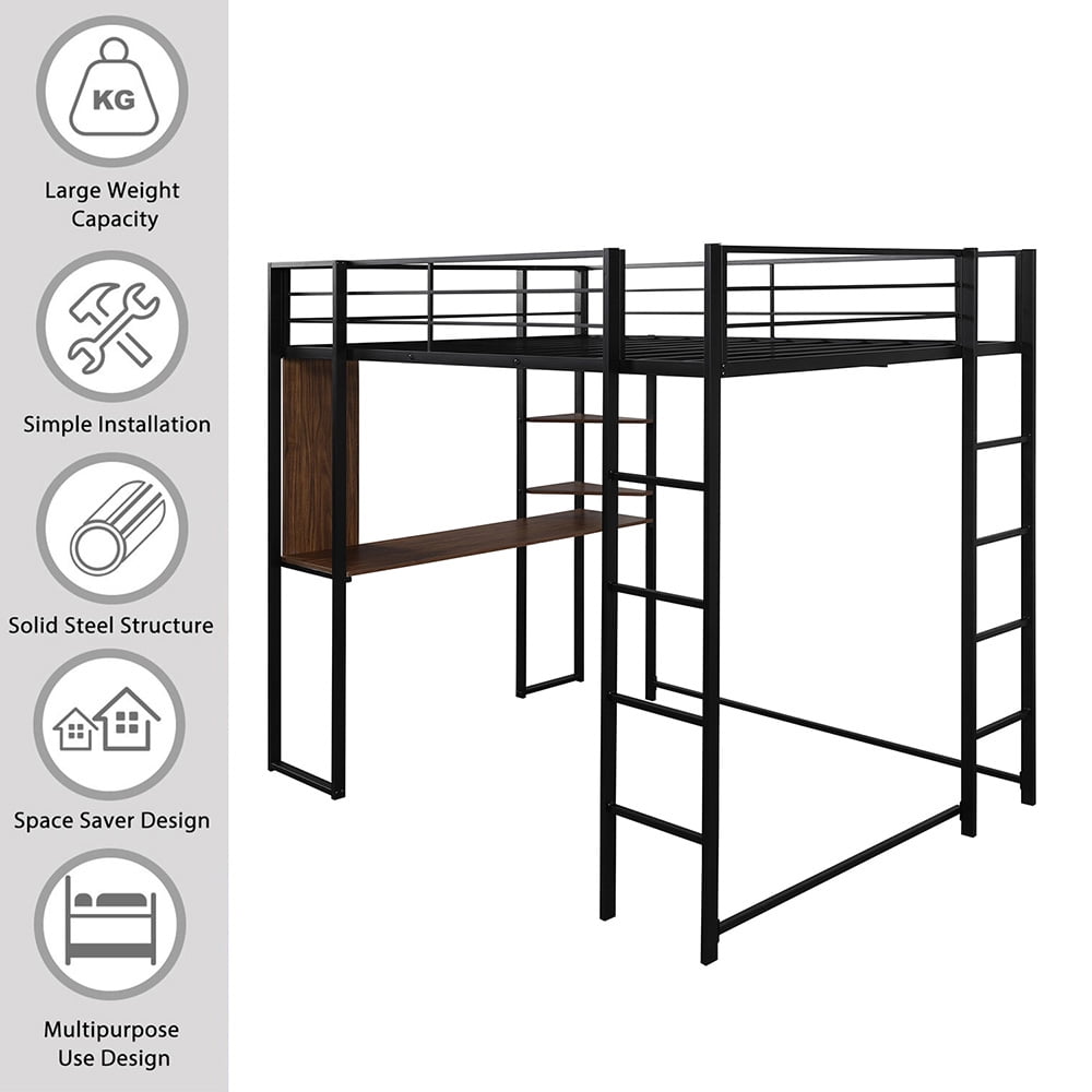Kepooman Full Size Metal Loft Bed with 2 Shelves & Desk for Bedroom, 71.7'' H x 57'' W x 80'' L, Black Kepooman Full Size Metal Loft Bed with 2 Shelves & Desk for Bedroom, 71.7'' H x 57'' W x 80'' L, Black