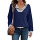 thumbnail image 3 of Camisetas de Larga de Moda de Otoño para Mujer, Sudaderas con Cuello en V y Botones de Patchwork, Tops Casuales Tipo Pulóver Azul Marino XL, 3 of 9