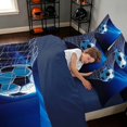 thumbnail image 4 of Manfei Sport King Bedding, Soccer King Bed in a Bag, Dark Blue Cyan, Navy Reversible 7-Piece, 4 of 6