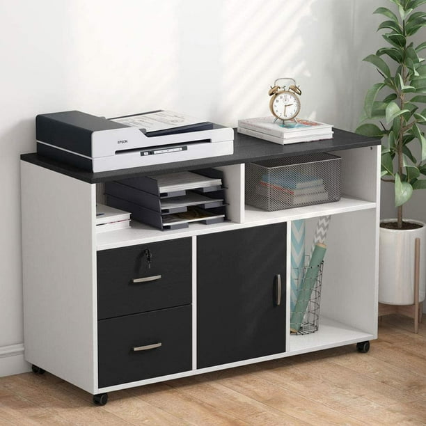 Wood File Cabinet, 2 Drawer Storage Printer Stand, Mobile ...