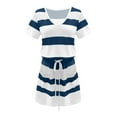 thumbnail image 4 of Short Sleeve Dresses for Women with Pockets Striped Vneck Tie Waist Tummy Control Summer Mini Dresses, 4 of 4