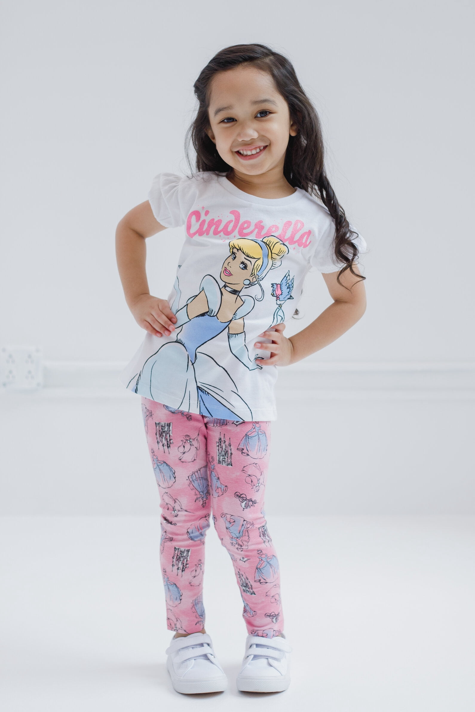 Disney Cinderella Little Girls' 2-Piece Tee and Leggings Set Cinderella White Pink