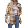 thumbnail image 3 of Women'S Flannel Plaid Button-Down Shirt Oversized Long Sleeve Short Sleeve Jacket Top Yellow L, 3 of 9