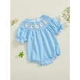 thumbnail image 3 of ZINTAOZT Infant Baby Girls Plaid Bubble Romper Short Sleeve Daisy Embroidery Smocked Bodysuit 0-2Years Summer Clothes, 3 of 8