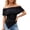 Black, variant on Women's Off Shoulder Tops Flowy Asymmetrical Hem T-Shirts Modern Fit Ruffled Y2k Blouse Summer Spring Tops for Vacation White M