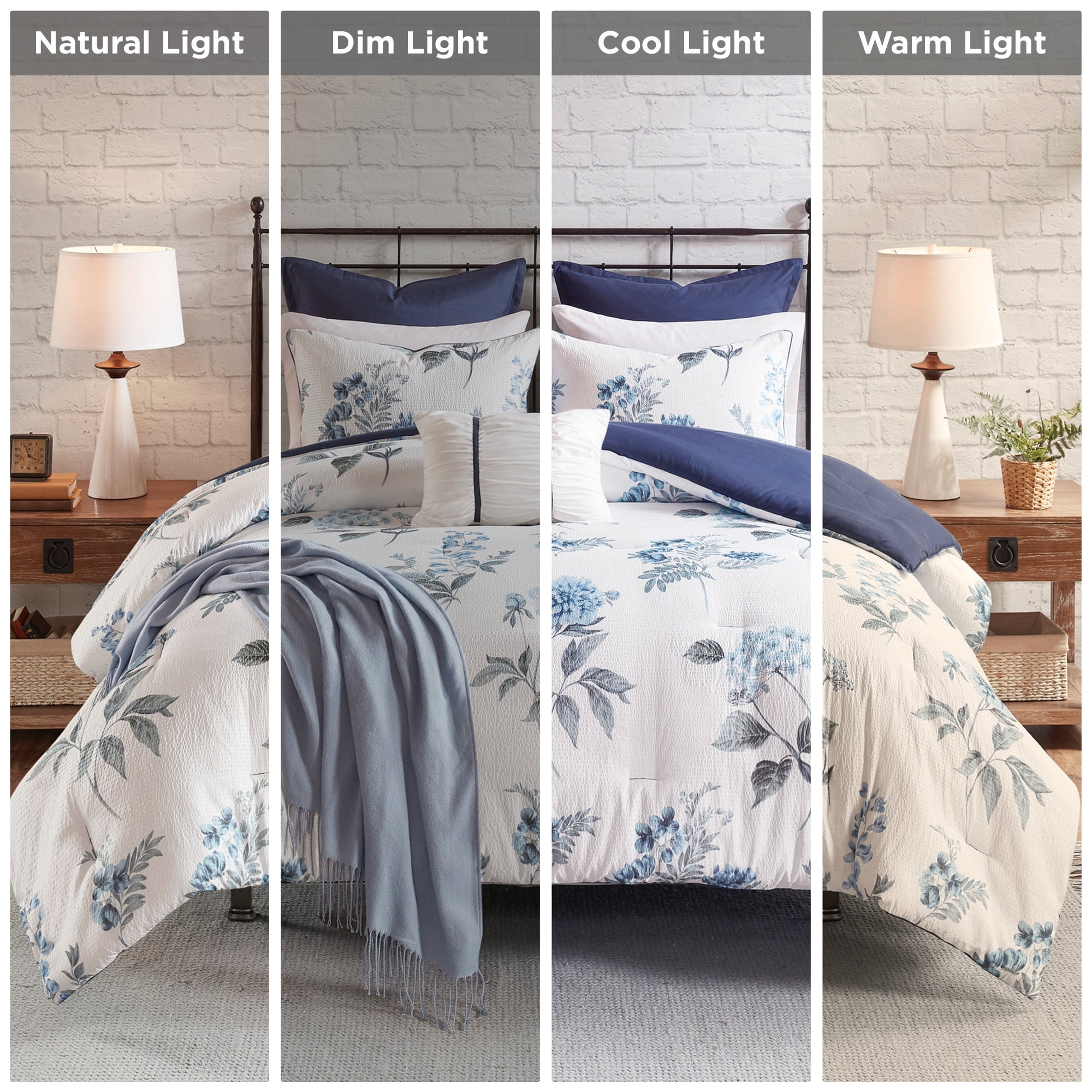 Madison Park 7-Piece Seersucker Comforter Set with Blanket,King, Blue