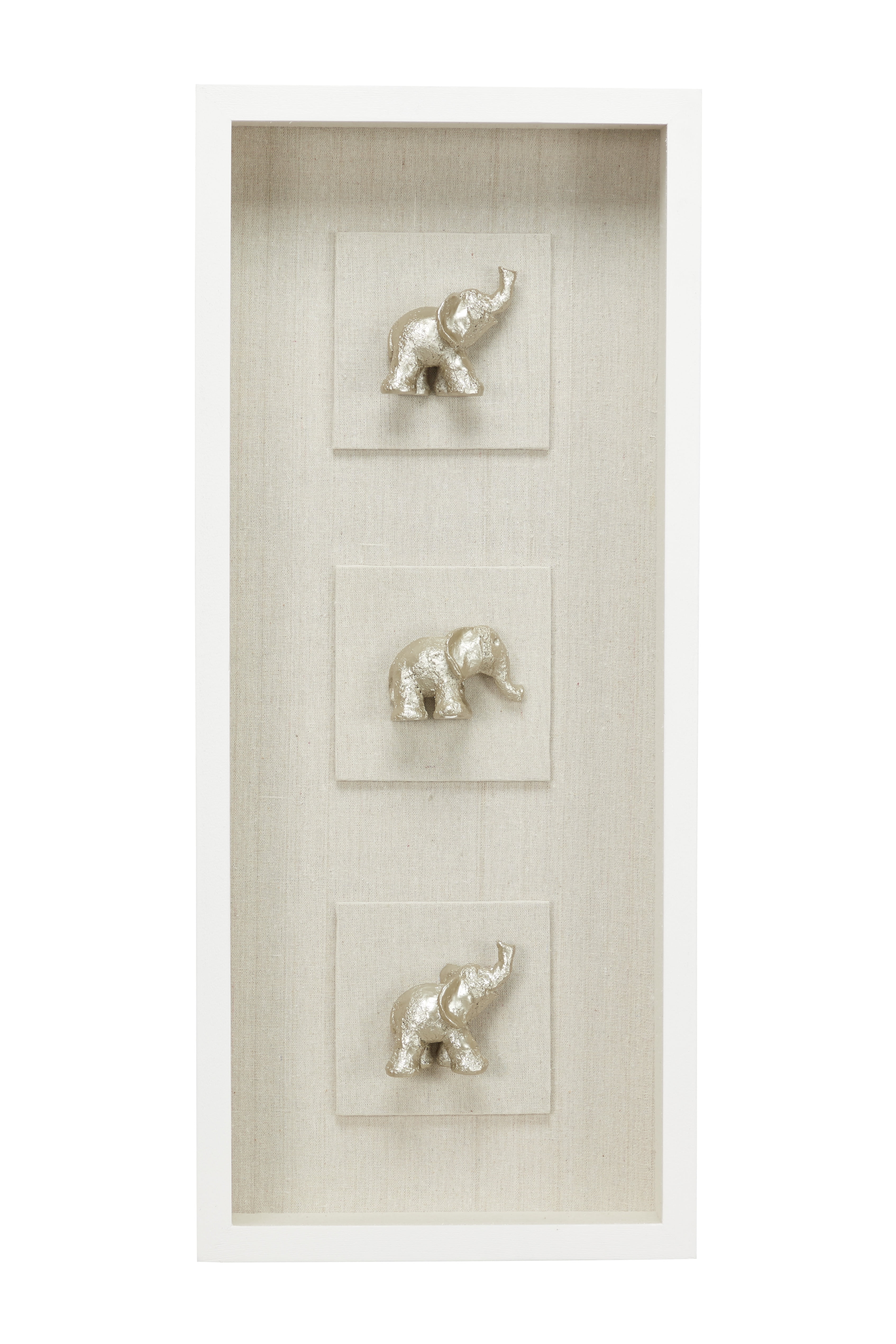 DecMode Large Rectangular Metallic Silver Elephant Animal Wall Art Shadow Box, 12” x 27.5”
