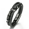 thumbnail image 1 of Pulsera de Cuero Negro para Hombre - Cierre Magnético de Acero Inoxidable Negro JM, 1 of 5