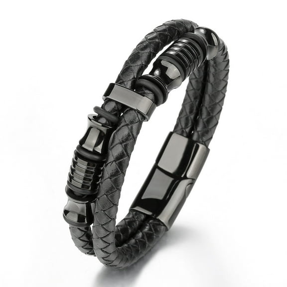 MetalJC Stainless Steel Magnetic Clasp Multi-Layered Braided Leather Bracelet for Men