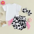thumbnail image 3 of Bagilaanoe 3pcs Newborn Baby Girl Shorts Set Short Sleeve Print T Shirt Tops + Tassel Shorts + Headband 3M 6M 12M 18M Infant Casual Summer Clothes, 3 of 9