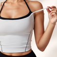 thumbnail image 4 of Women's Contrast Trim Cropped Tank Top with Square Neck and Spaghetti Straps - Medium, White, 4 of 7