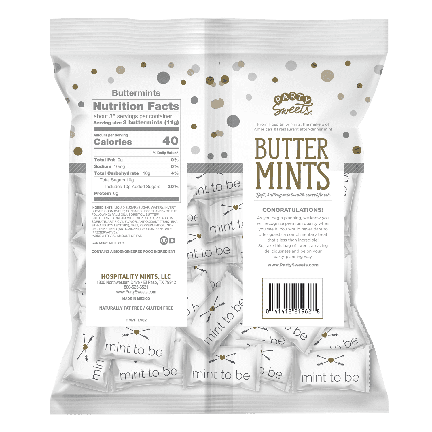 Party Sweets Wedding Buttermints in Mint to Be Wrapper, Allergens Contained, 14 oz