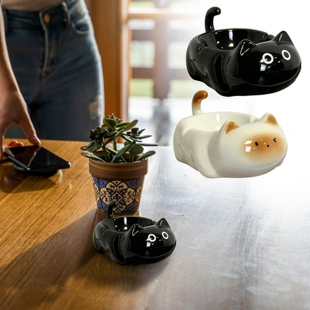 Cenicero cerámico para gatos siameses con cubierta para el escritorio del salón u oficina - Cenicero decorativo para moscas