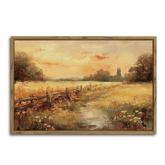 Golden Field Rural Scenery Horizontal Canvas Wall Art with Lightweight Foam Frame - Durable and Ready to Hang, Modern Decorative Print for Living Room, Bedroom, Or Office