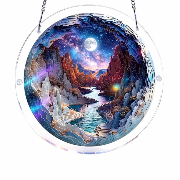 Rompecabezas acrílico para colgar en la ventana: kit de manualidades DIY con impresión a doble cara, proyección de luz vibrante y marco de metal para decoración del hogar, jardín o interiores.
