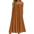 thumbnail image 2 of ClodeEU Women's Spaghetti Strap Pleated Midi Dress,Casual Loose Fit Flowy Summer Sundress Orange,Women's Plus M, 2 of 7