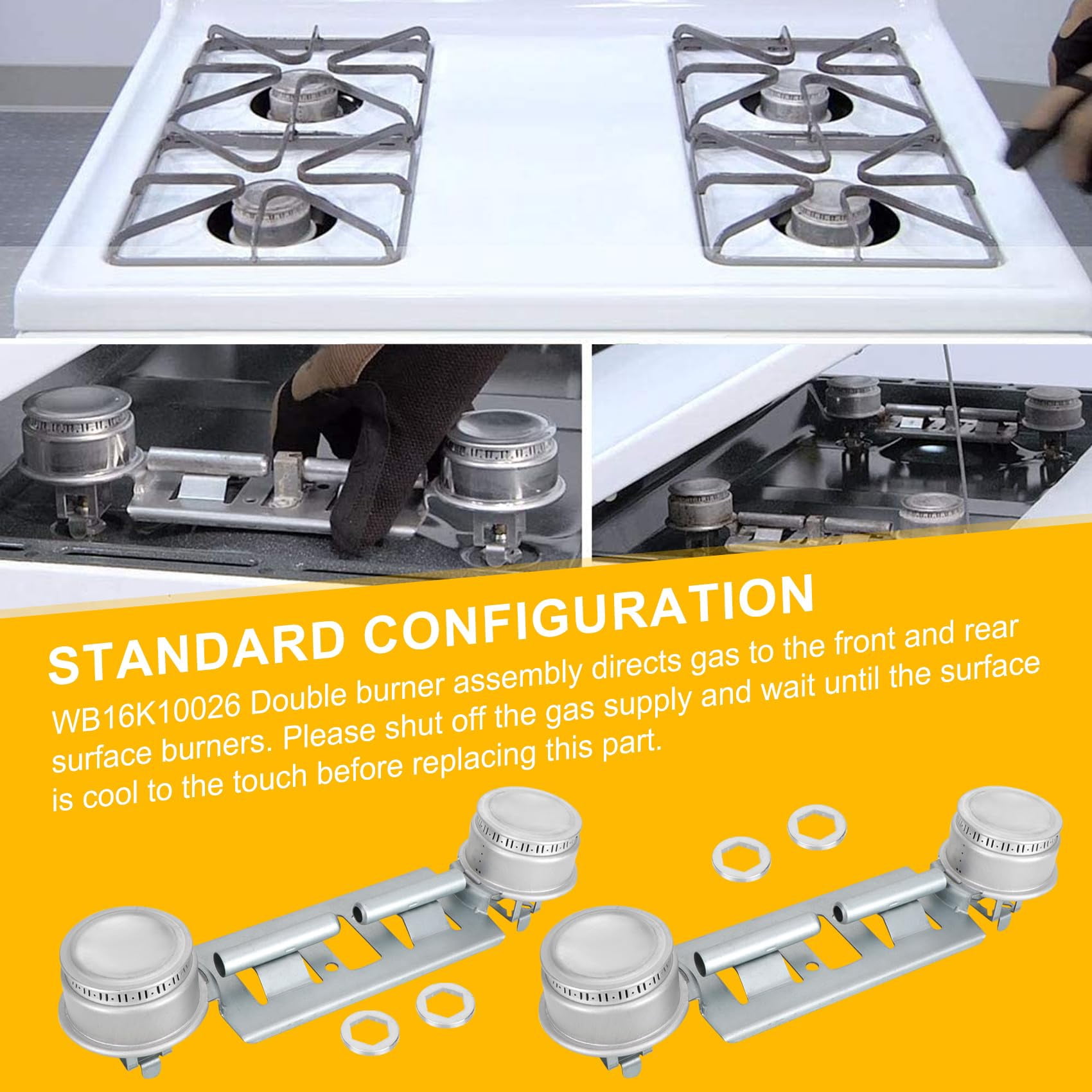 Double Burner Kit WB16K10026 Gas Stove Range Valve Control Assembly,Compatible with G.E Hot.point Gas Range Models,Replaces WB29K17 65932 868697 AP2633210 PS232404