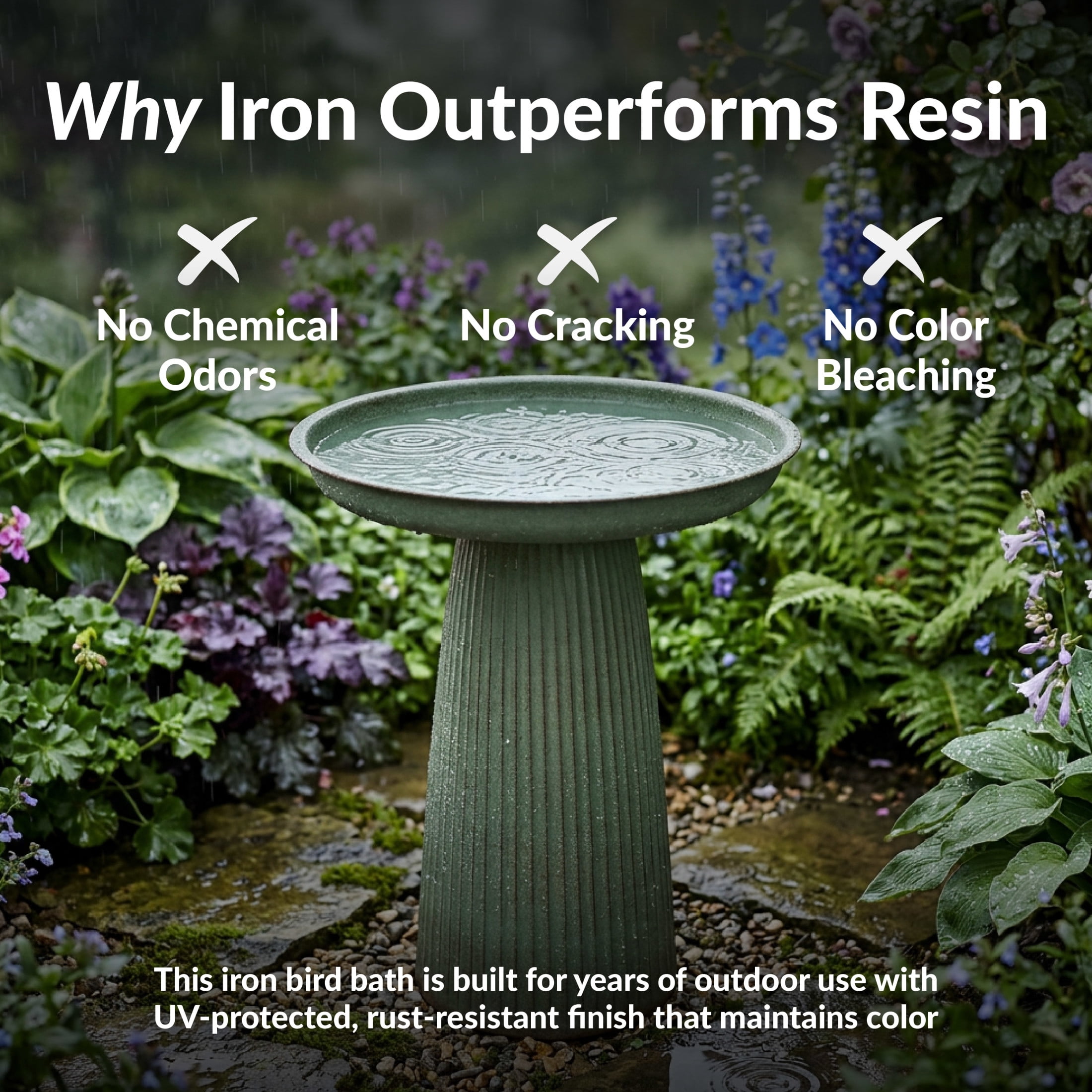 Sunnydaze Gleeful Garden Metal Bird Bath for Outdoors - UV-Resistant Large Bird Bath for Outside - 23-Inch - Matte Green