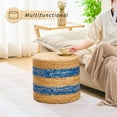 thumbnail image 3 of IVV Handcrafted Water Hyacinth Foot Stool, Modern Bohemian Round Ottoman for Seating, Meditation, Home Decor, 17.7"Dia x 15.7"H (Natural & Blue), 3 of 6