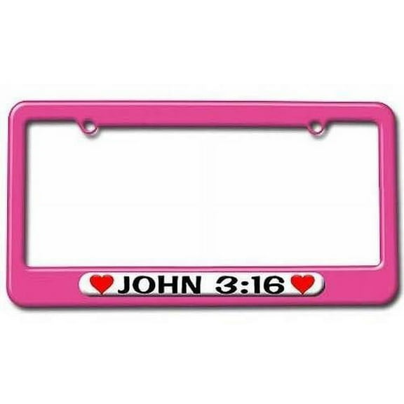 John 316 Love with Hearts License Plate Tag Frame, Pink Color