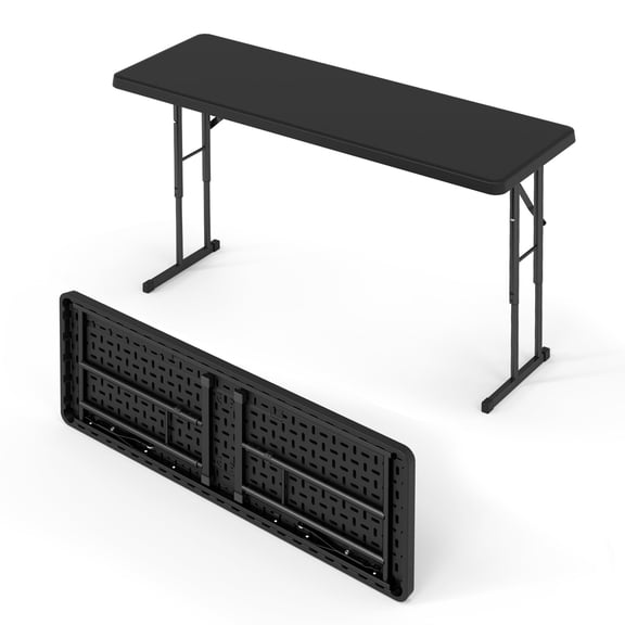 Folding Table, 4 FT Narrow Portable Utility Desk, Heavy Duty HDPE Top with Sturdy Metal Frame, Foldable Space-Saving Workstation for Buffet, Seminar, Party, Training, Home Office, Black