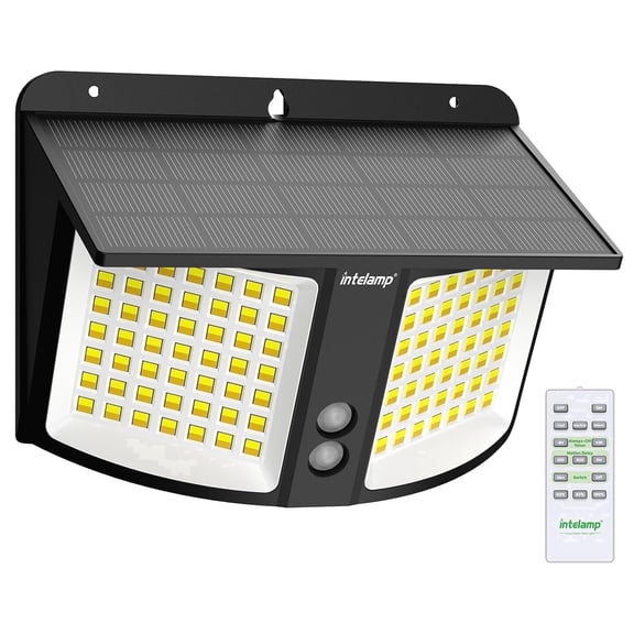 intelamp Solar Outdoor Waterproof Light 6000mAh 1200LM Flood Light with 3 Colors for Garden Fence 180° Auto-sensing Light with Remote Control for Trees Swimming Pool Garage