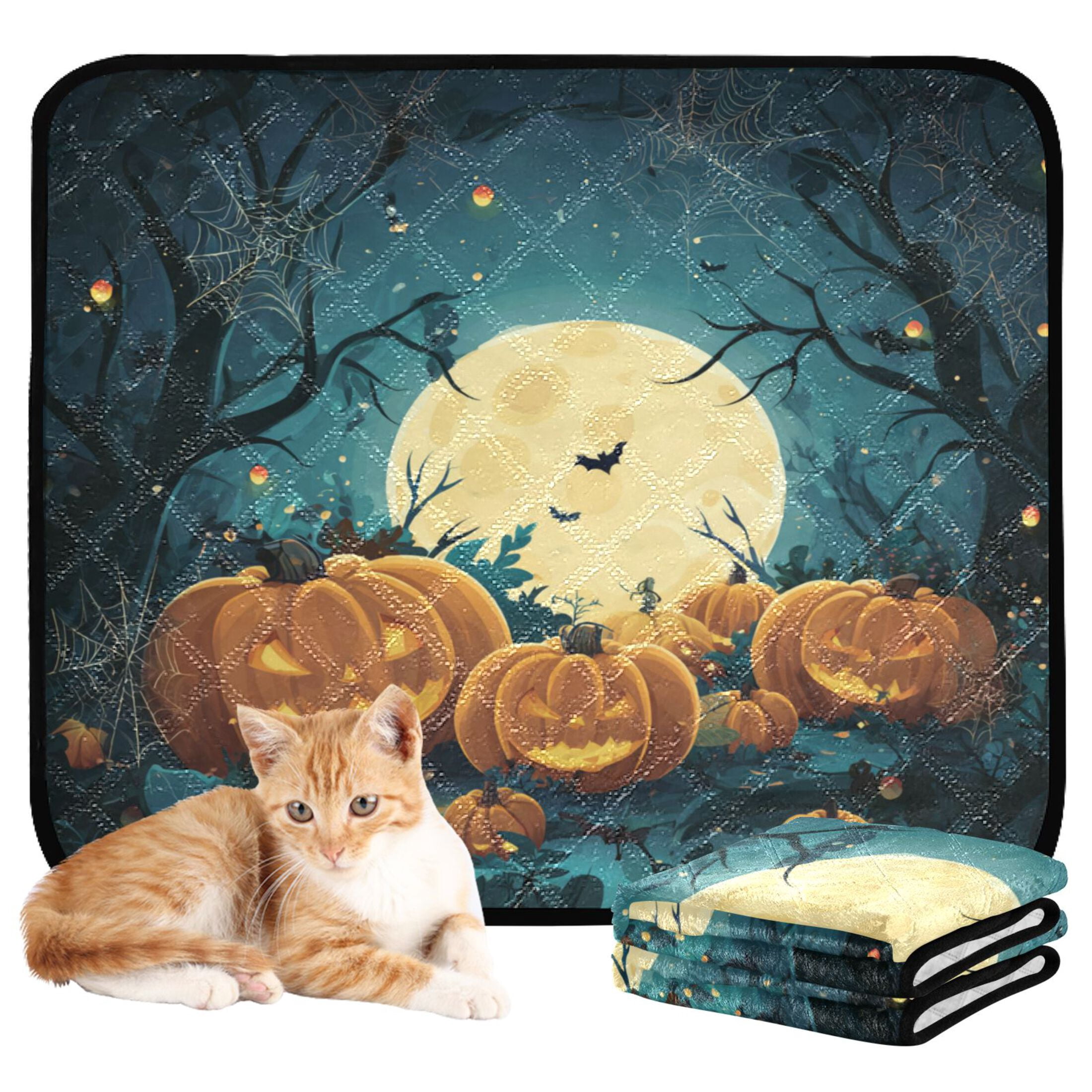 Qxltty Cartoon Halloween Pumpkins Cat litter Pads Pet Set of 2 Diaper Mats Center Anti-leakage Layer Absorbent Soft and Comfortable