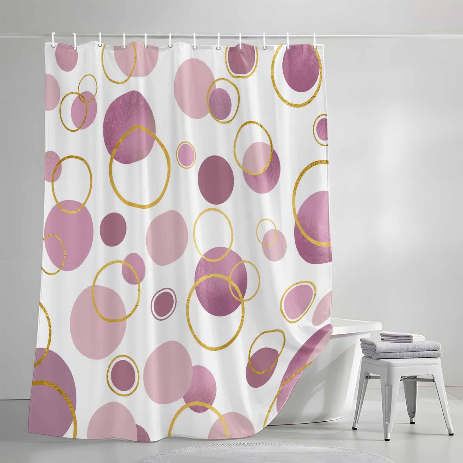 Pin Polka Dots Shower Curtain Set, Waterproof Shower Curtains for Bathroom, Modern Abstract Art Washable Fabric Cloth Bath Curtain for Bathtub Decoration with Hooks 72x78 Inches Geometric
