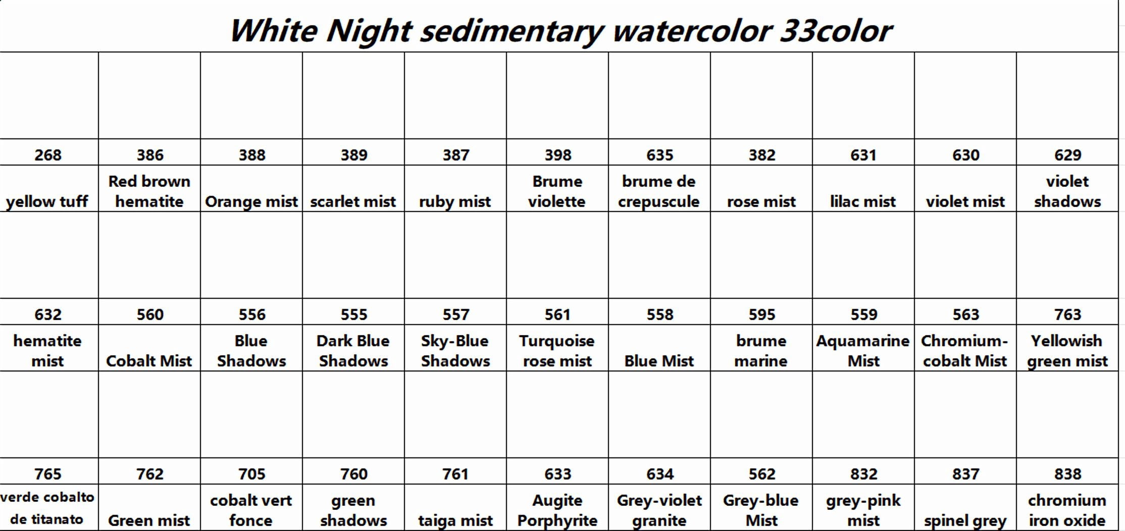 whitenight Granulating colours  of extra-fine artists watercolor  Handicraft Professional 33 Colors 1ml Beginner Watercolor with Color Card