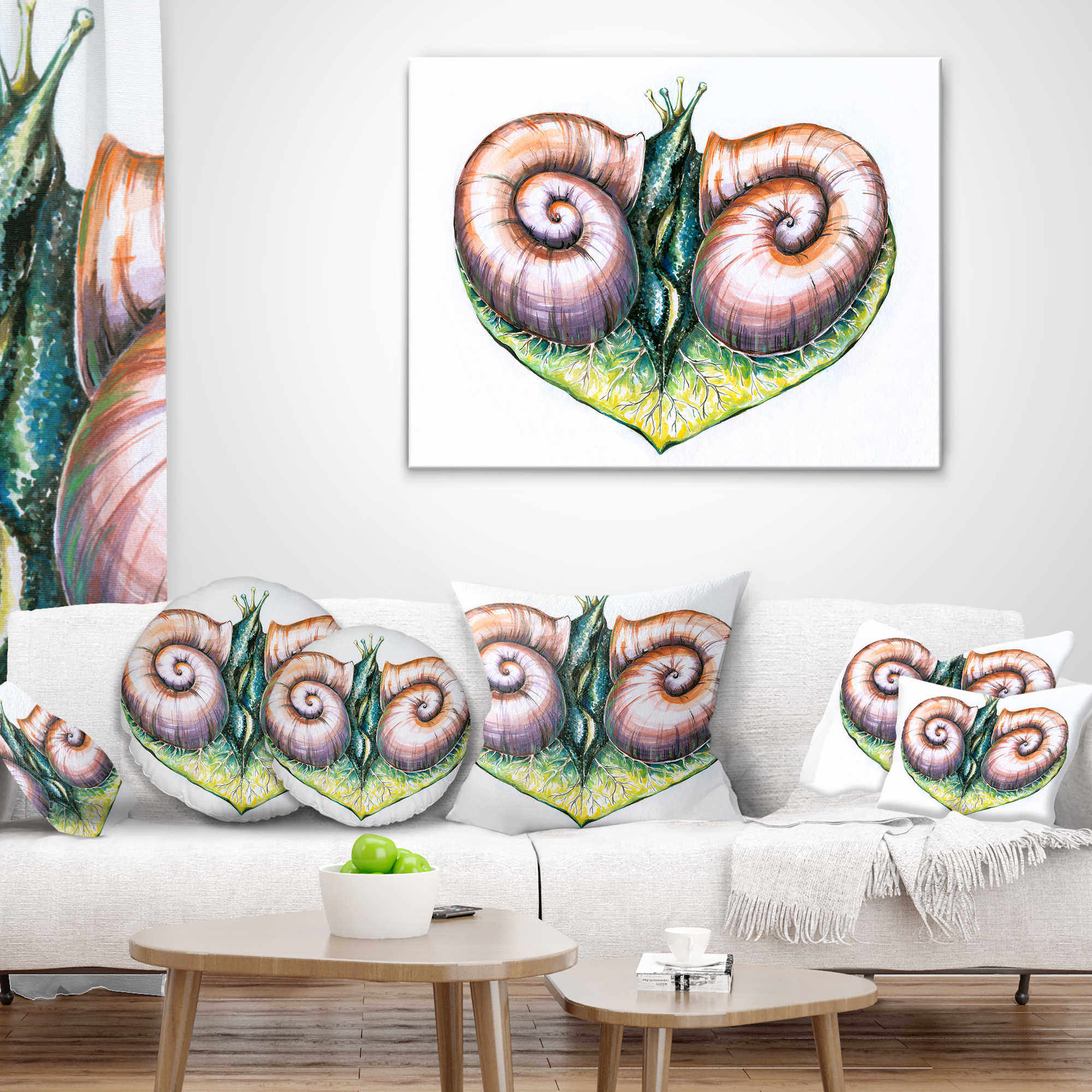 Designart Heart with Two Snails in Love - Animal Throw Pillow - 12x20