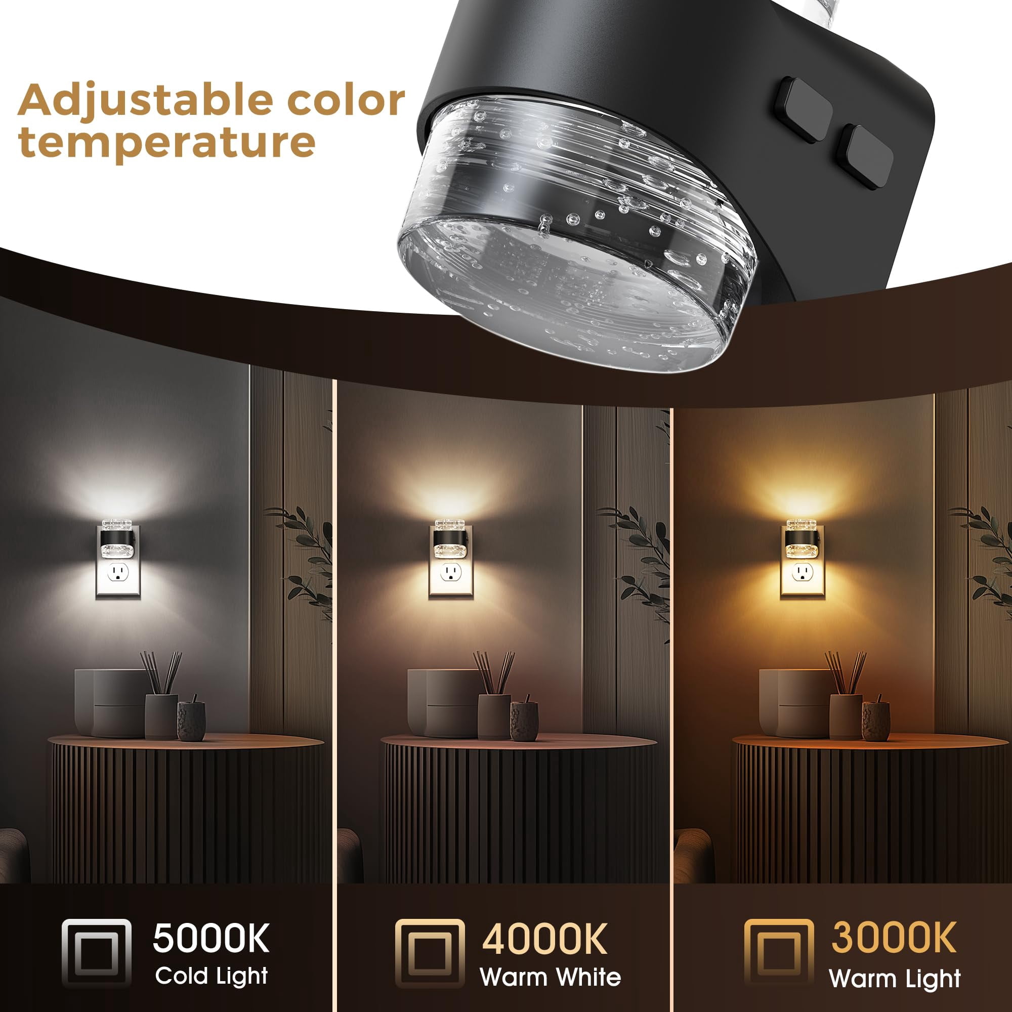 Night Light  Bubble Lights Plug Into Wall 2 Pack 3000k/4000k/5000k Adjustable Color Temperature Dimmable Nightlights With Dusk To Dawn Sensor For Rooms Bathroom Hallway