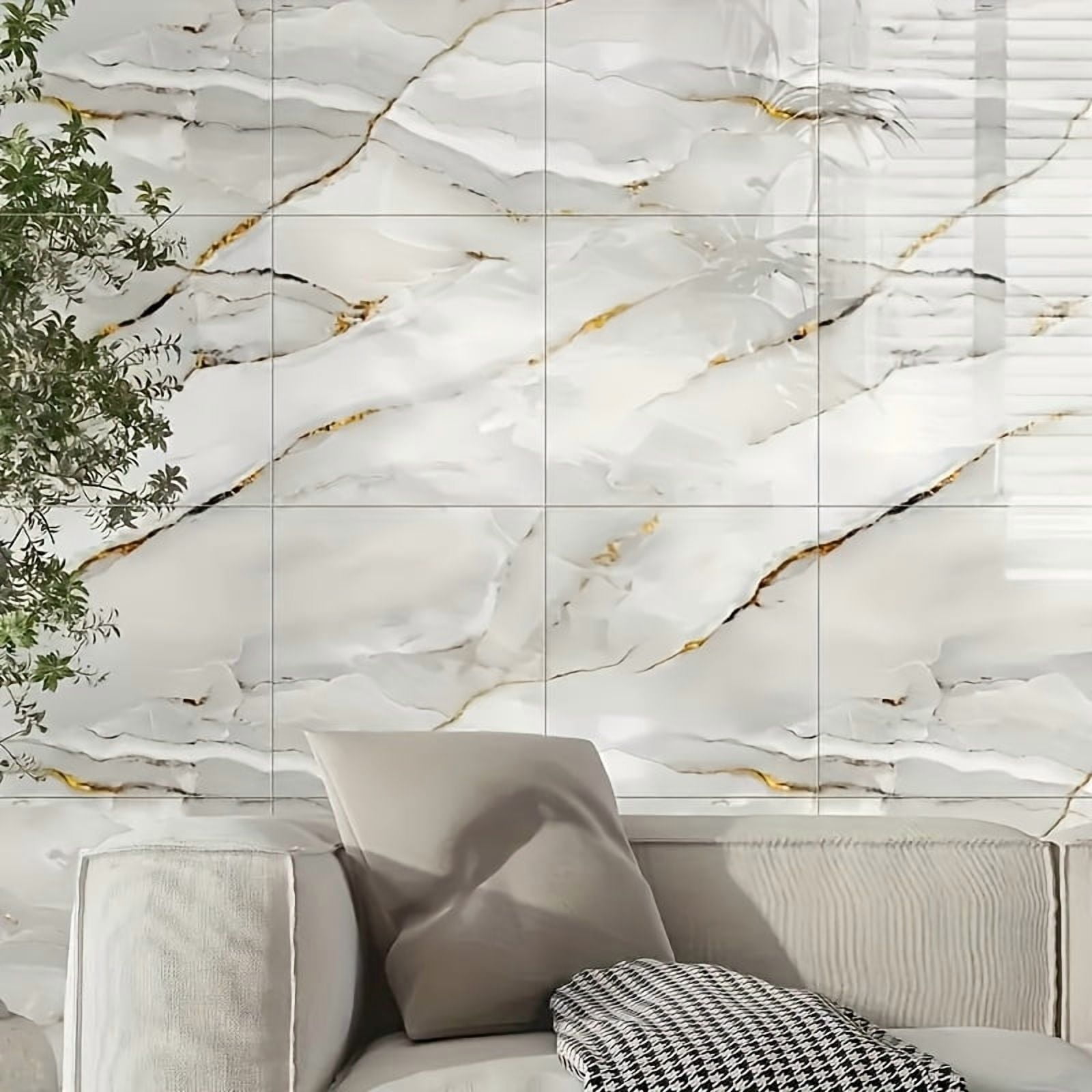 50 Pcs Self-Adhesive Marble Tile Sheets-Waterproof Oil-Proof Peel And Stick Backsplash, Wall Tiles For Kitchen Bathroom Living Room, Moisture-Resistant Peel And Stick Wall Panels