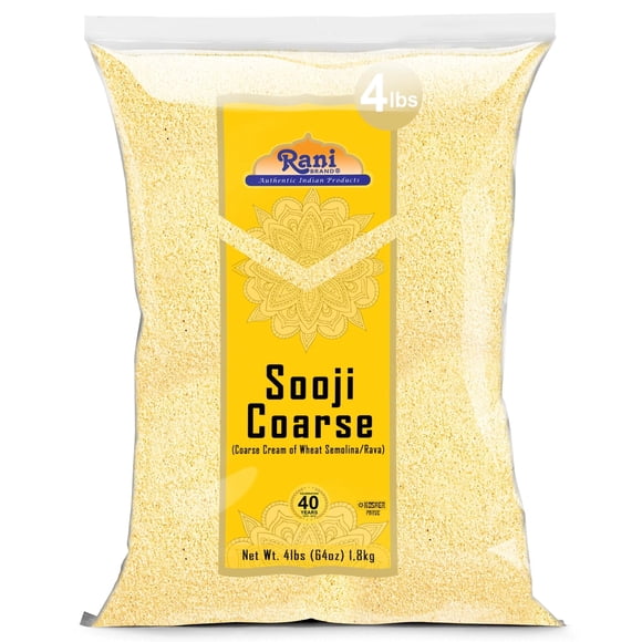 Rani Sooji Coarse (Farina, Suji, Rava, Rawa, Wheat Semolina) Flour 64oz (4lbs) 1.81kg Bulk ~ All Natural | Vegan | NON-GMO | Kosher | Indian Origin