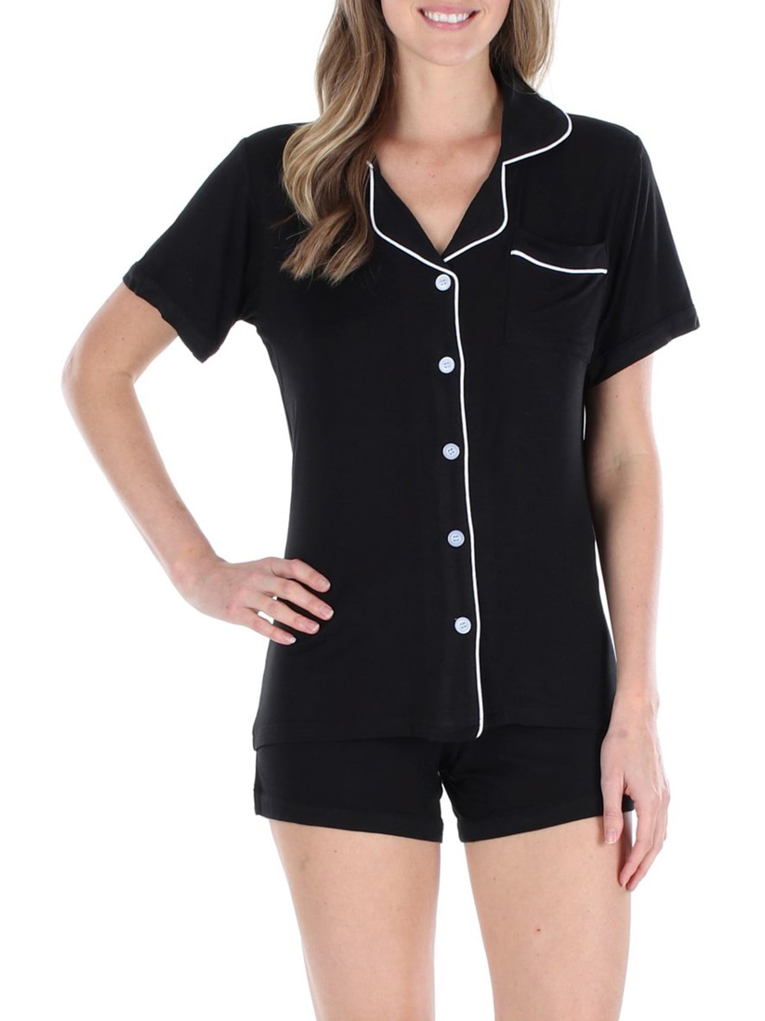 Sleepyhead - Sleepyheads Women's Jersey Short Sleeve Button-Up Top and