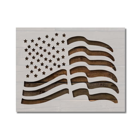 USA American Flag Waving Stencil Template Reusable 8.5 x 11 for Painting on Walls, Wood, Etc. By Stencilville