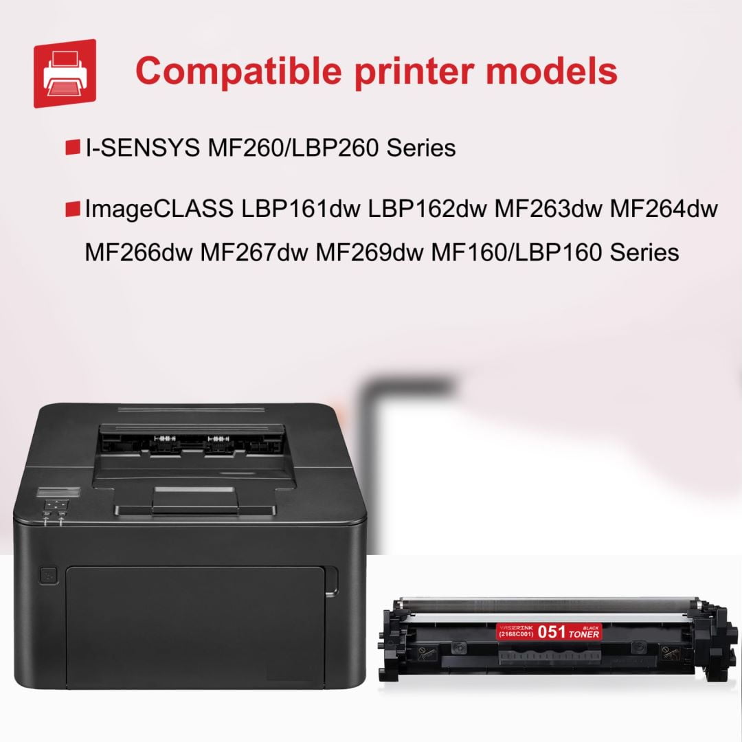 051 2168C001 Toner Cartridge Black 1-Pack Replacement for Canon 051  ImageCLASS MF264dw MF267dw MF269dw LBP162dw Printer