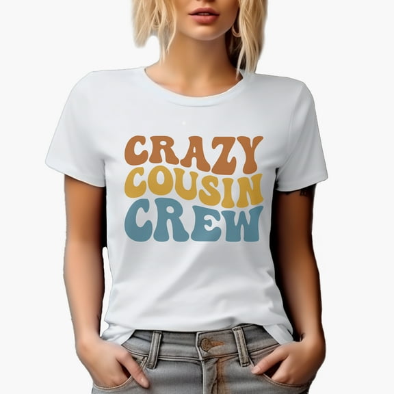 Crazy Cousin Crew, Family Themed, Groovy Retro Wavy Text Merch Gift, White T-Shirt, Small