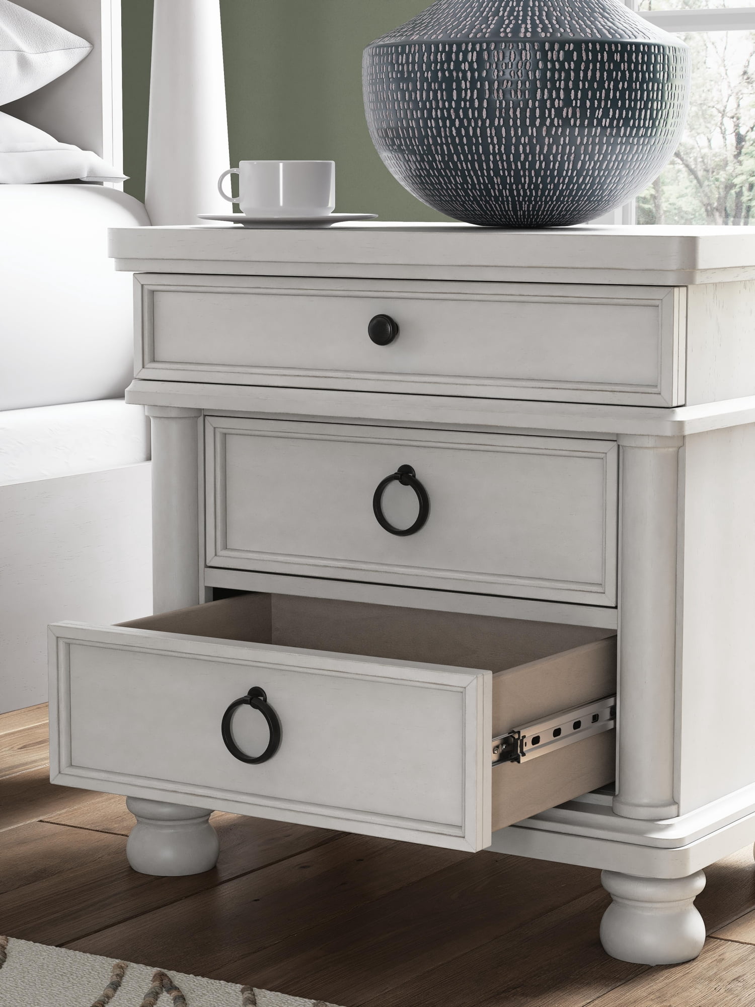 Signature Design by Ashley Greddinton 3-Drawer Nightstand with USB Ports and Outlets, Antique White