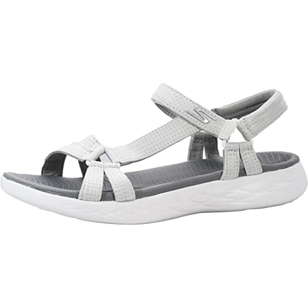 Skechers Women's On-The-Go 600-Brilliancy Sandal, White/Grey, 8 US -
