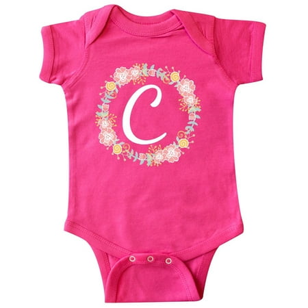 Alphabet Baby Clothes - C Monogram Alphabet Letter Rose Floral Wreath Infant Creeper