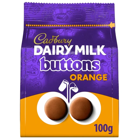 Cadbury Dairy Milk Chocolate Orange Buttons 100G, Imported from Britain