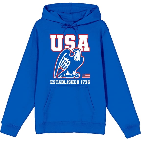 Americana Eagle USA Established 1776 Royal Blue Adult Long Sleeve Hoodie-Medium