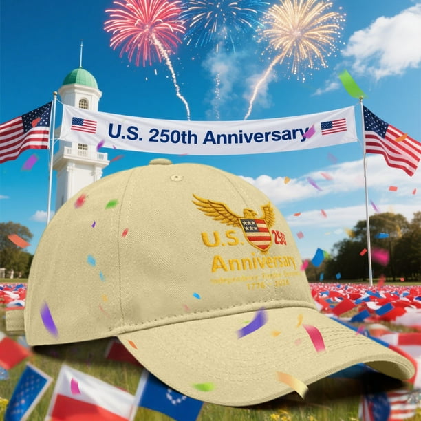 US 250th Anniversary Hat Adjust Washed Patriotic Baseball Cap USA Flag Celebrate 250 Years