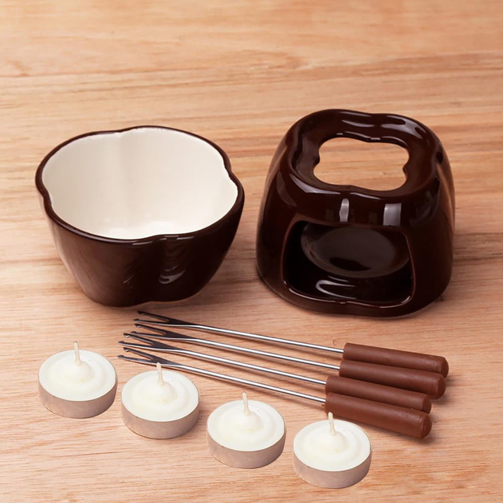 Set Fondue Au Chocolat En Céramique - 4 Fourchettes, 4 Coupelles, Plateau, Idéal Pour Apéro Ou Fête - 4