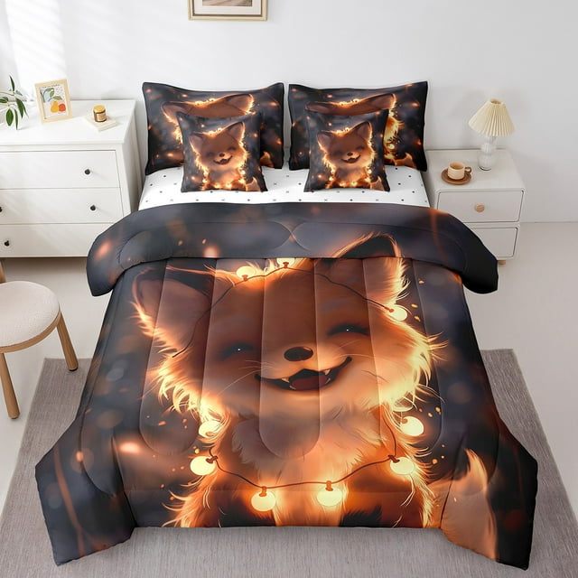 YST Kids Fox Comforter Set, 7-Piece Brown Wildlife Bedding Accessories, King (7 Count)