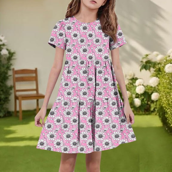 ATOGUTA Girls' Special Occasion Dresses A-line Dress Sundress Casual Dress for Holiday Party Back to School Summer Size 4T-15, Pink