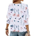 thumbnail image 3 of UVN Crewneck Blouse for Women Summer 3/4 Sleeve T-Shirts Casual Tees Ladies Loose Tops, 3 of 7